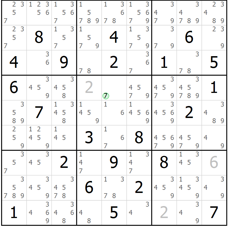Position des candidats pour la solution de la Gr 81 page 84 du magazine de sudoku Maestro n° 086