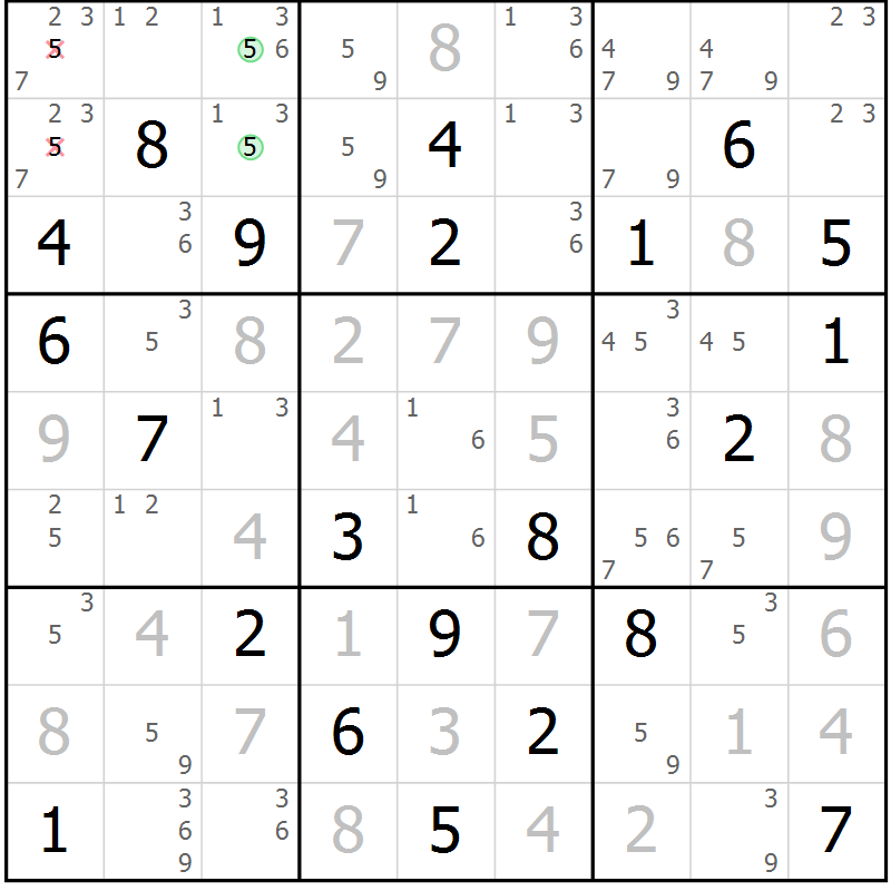 Position des candidats pour la solution de la Gr 81 page 84 du magazine de sudoku Maestro n° 086
