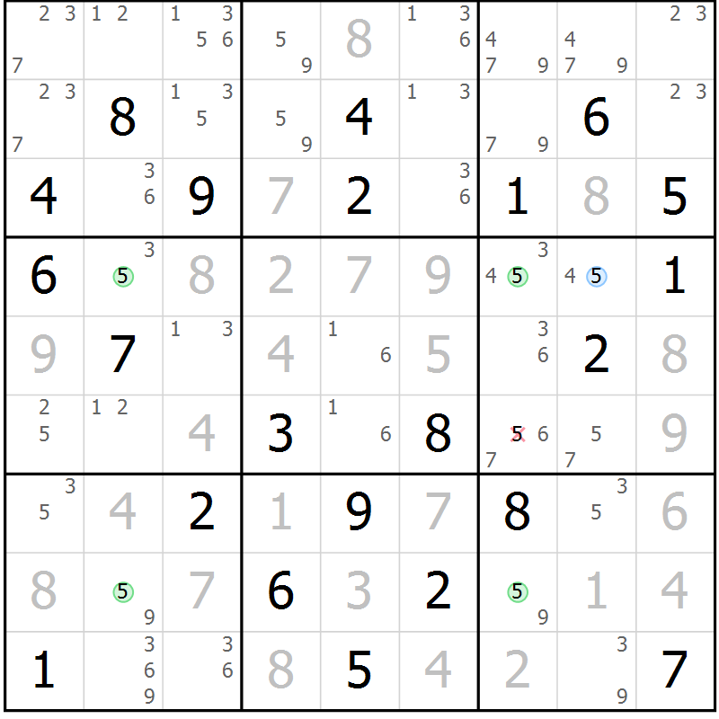 Position des candidats pour la solution de la Gr 81 page 84 du magazine de sudoku Maestro n° 086