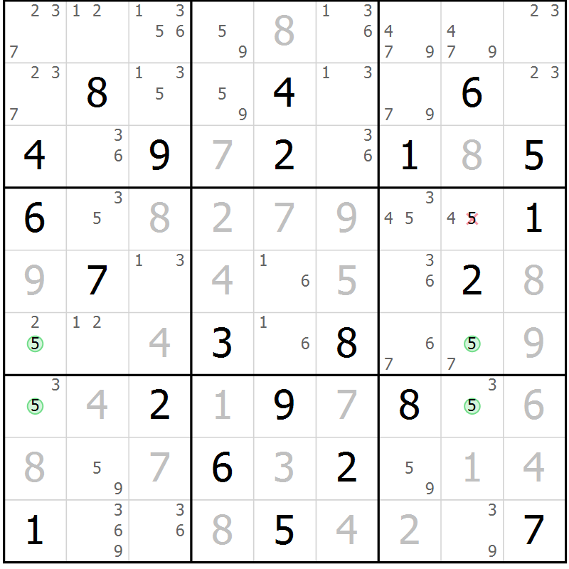 Position des candidats pour la solution de la Gr 81 page 84 du magazine de sudoku Maestro n° 086