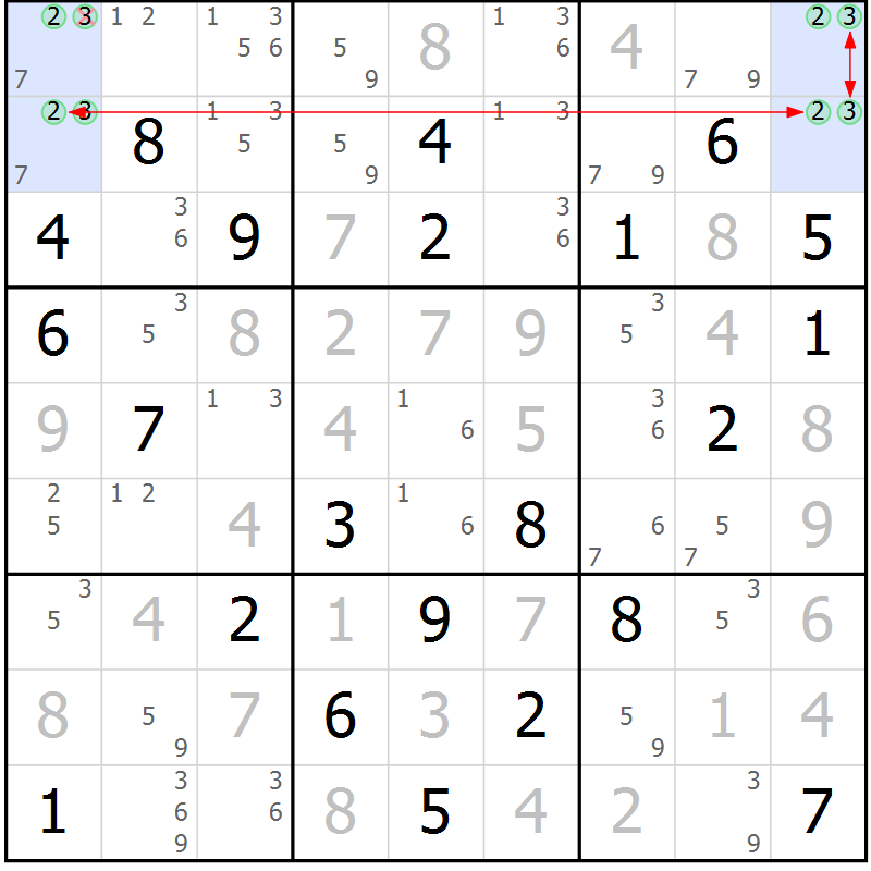 Position des candidats pour la solution de la Gr 81 page 84 du magazine de sudoku Maestro n° 086