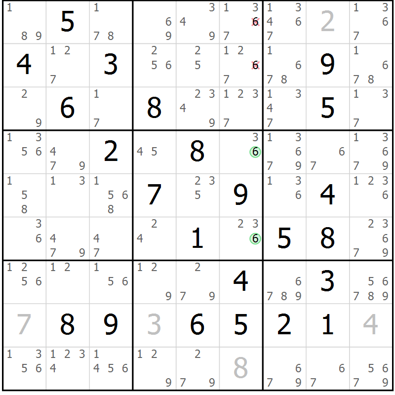Position des candidats pour la solution de la Gr 82 page 85 du magazine de sudoku Maestro n° 086