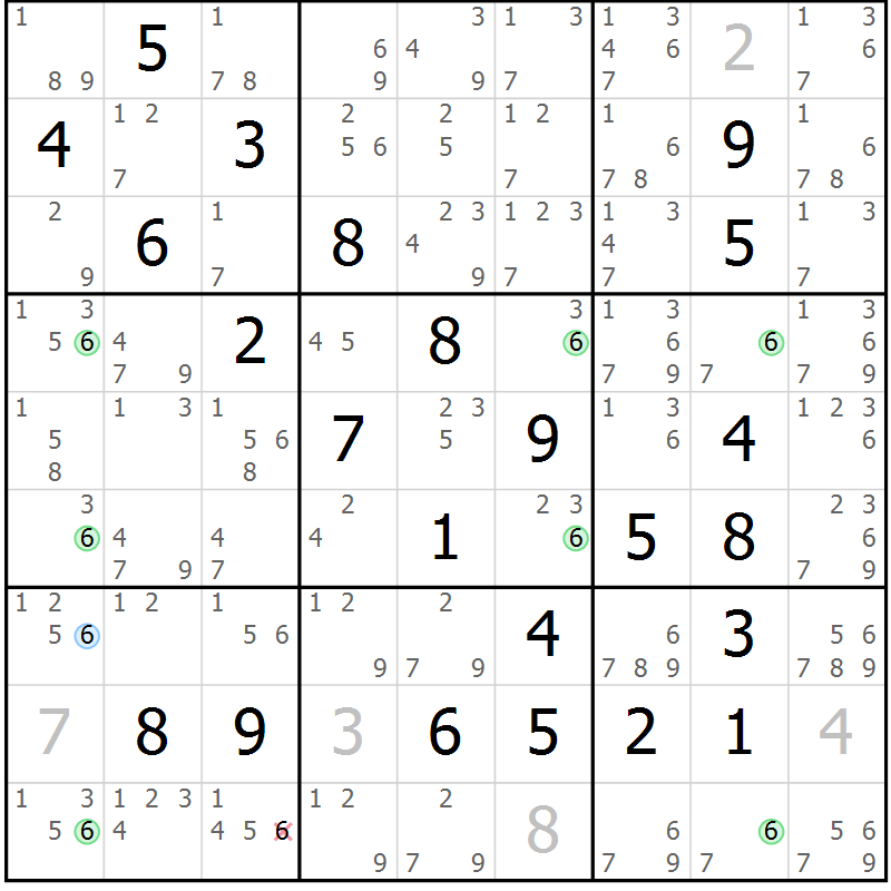 Position des candidats pour la solution de la Gr 82 page 85 du magazine de sudoku Maestro n° 086