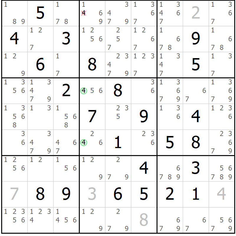 Position des candidats pour la solution de la Gr 82 page 85 du magazine de sudoku Maestro n° 086