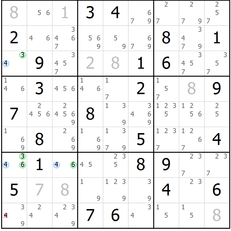 Position des candidats pour la solution de la Gr 83 page 86 du magazine de sudoku Maestro n° 086