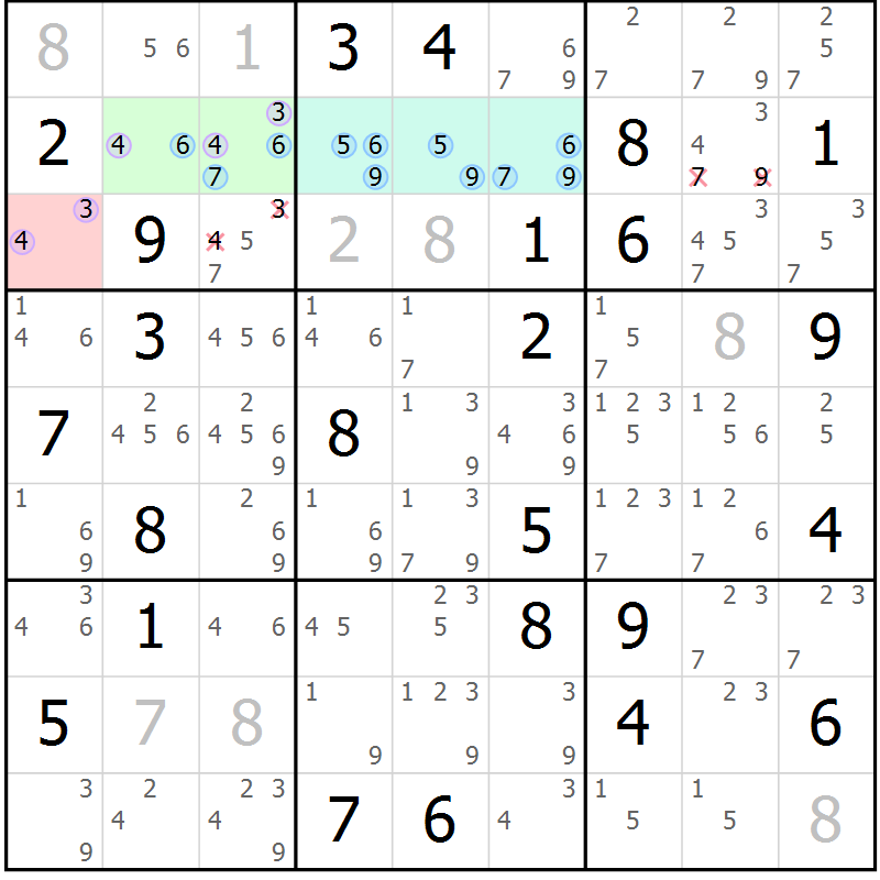Position des candidats pour la solution de la Gr 83 page 86 du magazine de sudoku Maestro n° 086