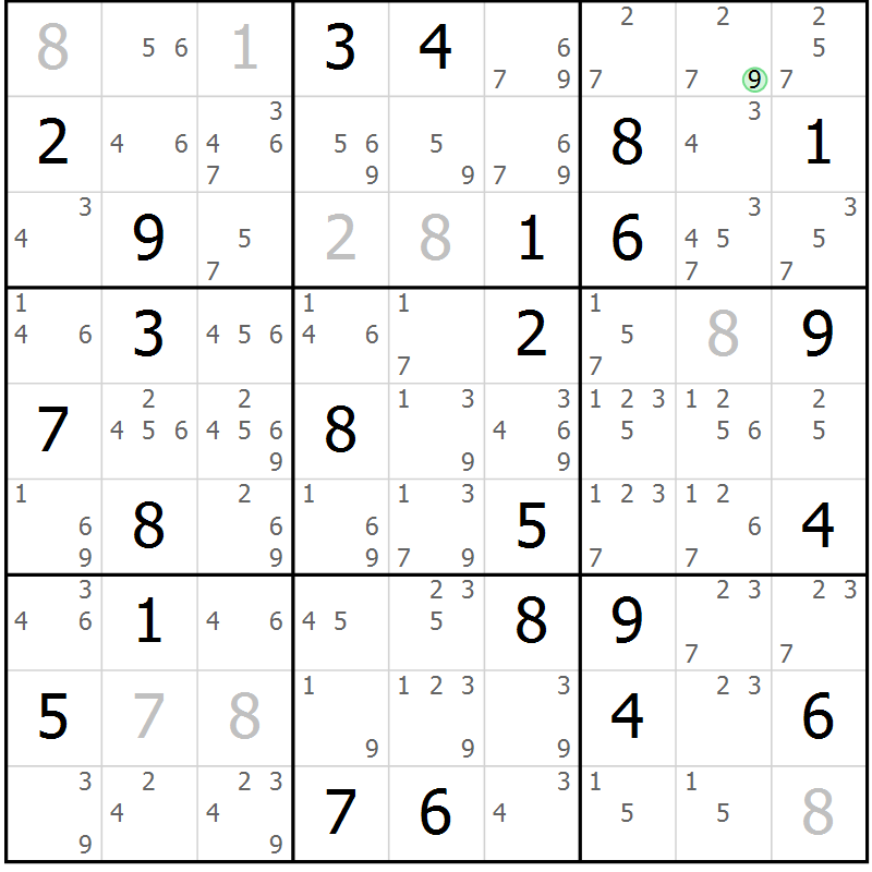 Position des candidats pour la solution de la Gr 83 page 86 du magazine de sudoku Maestro n° 086