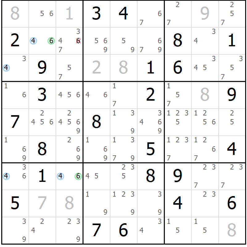 Position des candidats pour la solution de la Gr 83 page 86 du magazine de sudoku Maestro n° 086