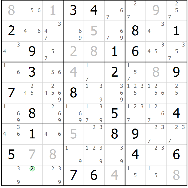 Position des candidats pour la solution de la Gr 83 page 86 du magazine de sudoku Maestro n° 086