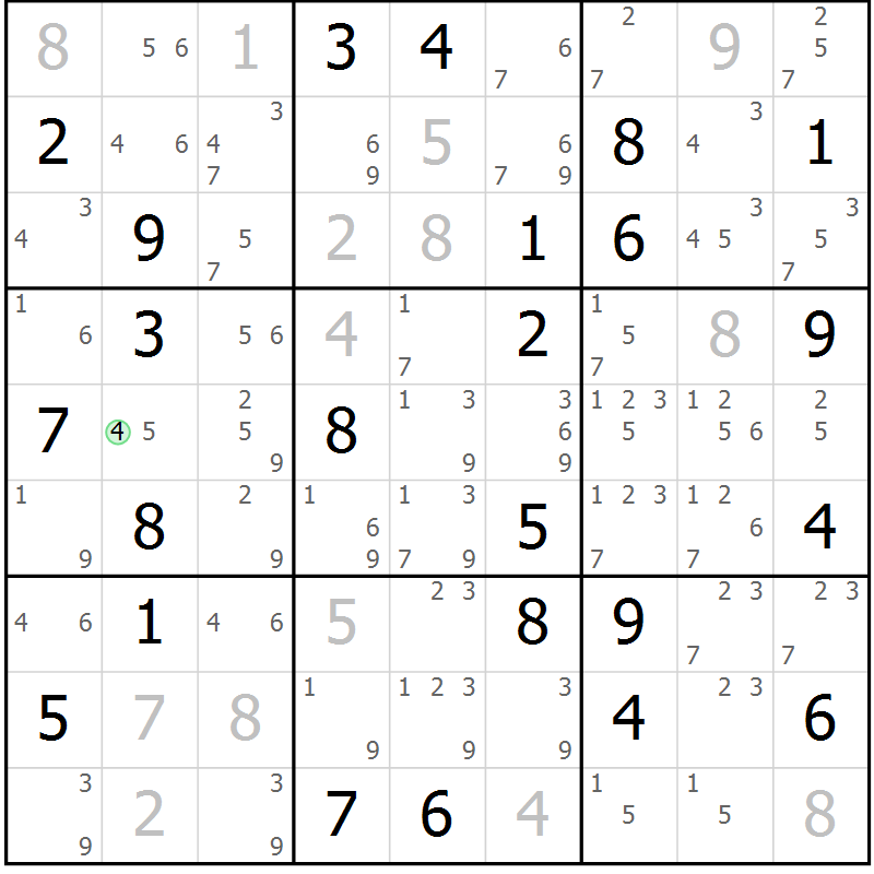 Position des candidats pour la solution de la Gr 83 page 86 du magazine de sudoku Maestro n° 086
