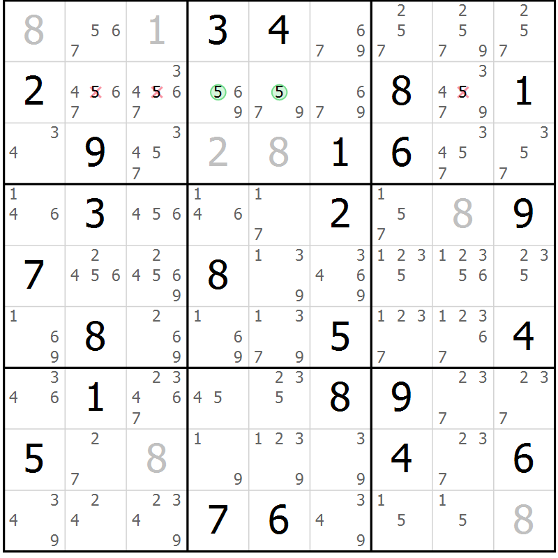 Position des candidats pour la solution de la Gr 83 page 86 du magazine de sudoku Maestro n° 086
