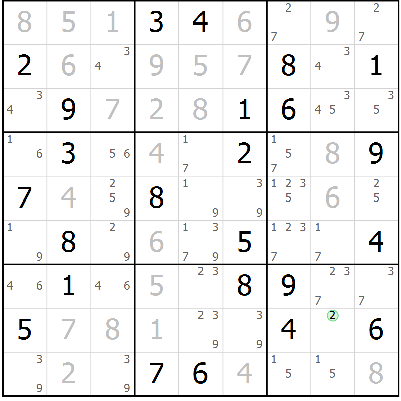 Position des candidats pour la solution de la Gr 83 page 86 du magazine de sudoku Maestro n° 086