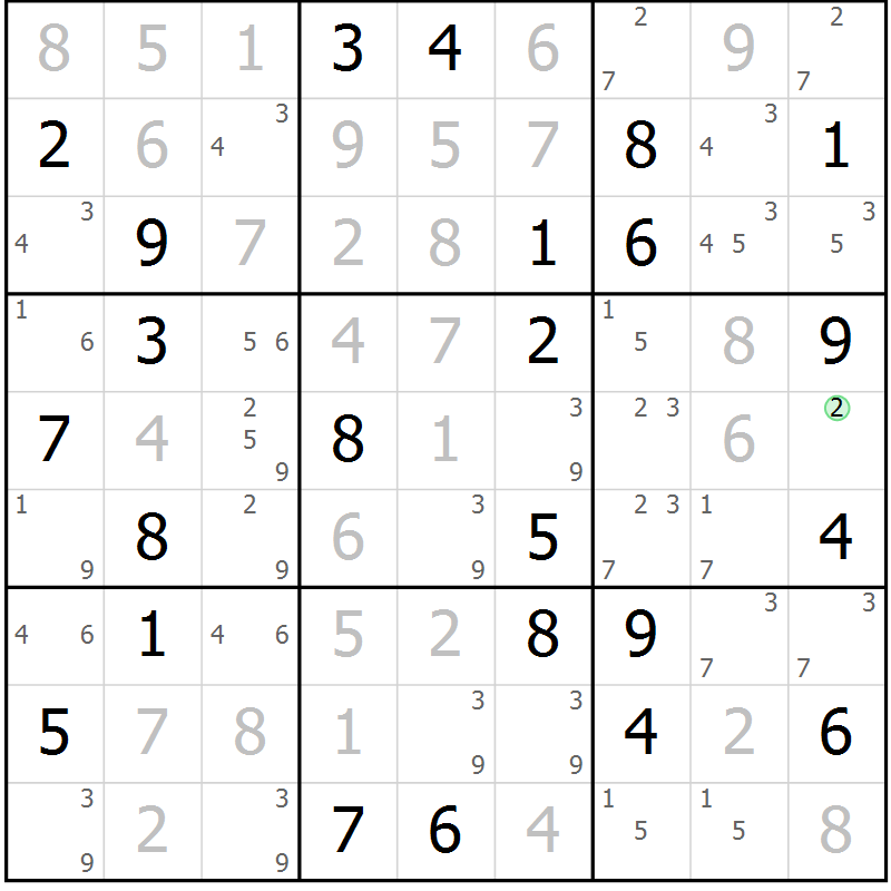 Position des candidats pour la solution de la Gr 83 page 86 du magazine de sudoku Maestro n° 086
