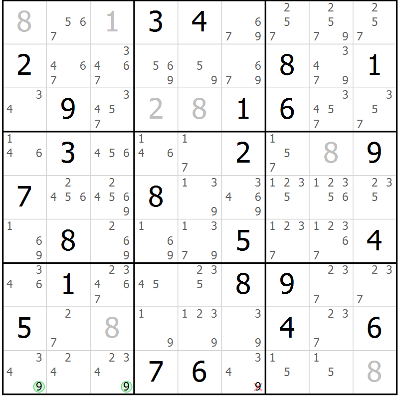 Position des candidats pour la solution de la Gr 83 page 86 du magazine de sudoku Maestro n° 086