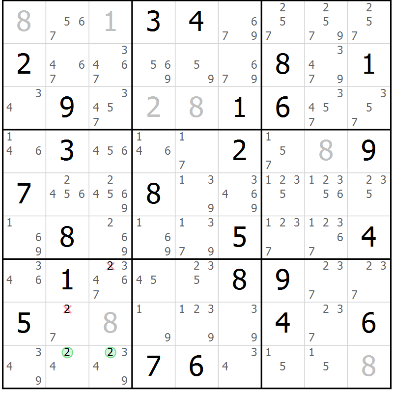 Position des candidats pour la solution de la Gr 83 page 86 du magazine de sudoku Maestro n° 086