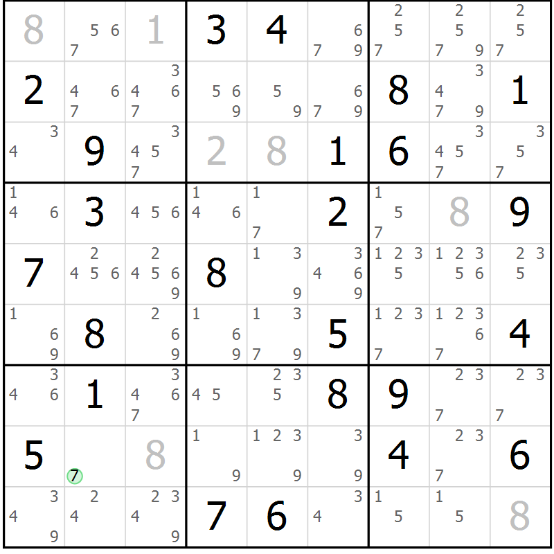 Position des candidats pour la solution de la Gr 83 page 86 du magazine de sudoku Maestro n° 086