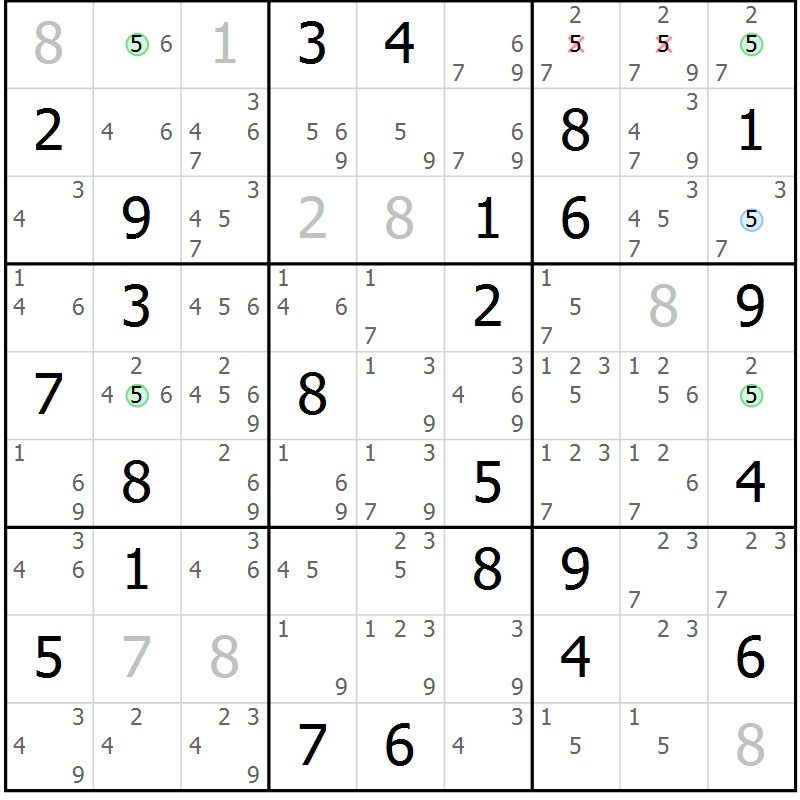 Position des candidats pour la solution de la Gr 83 page 86 du magazine de sudoku Maestro n° 086