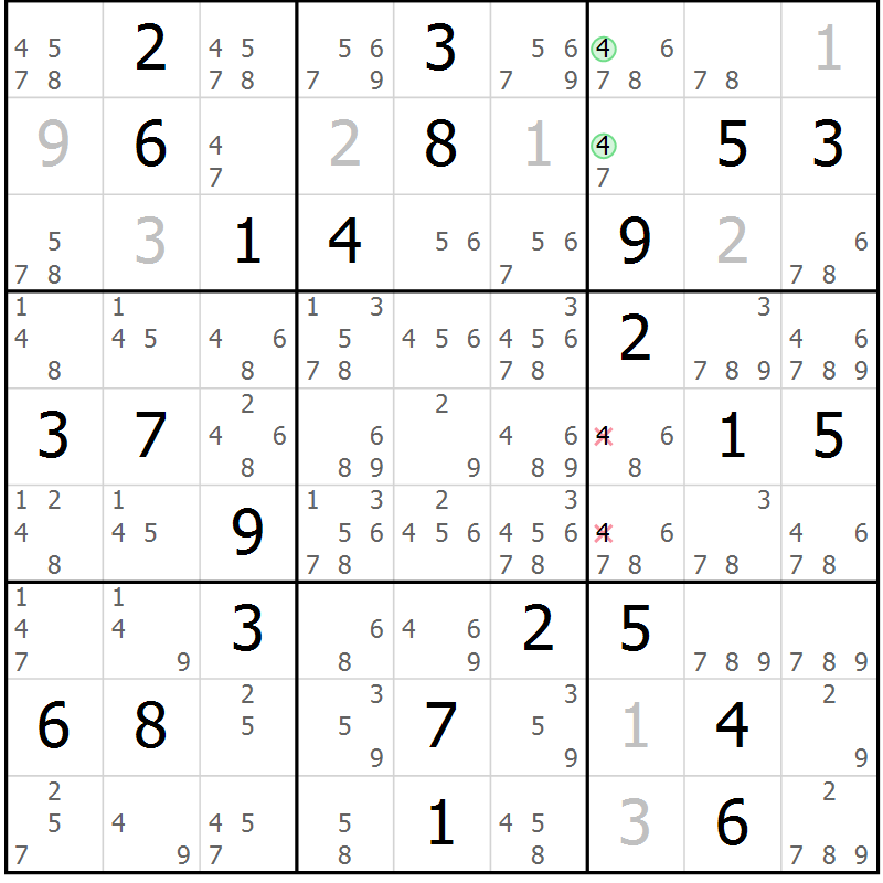 Position des candidats pour la solution de la Gr 84 page 87 du magazine de sudoku Maestro n° 086