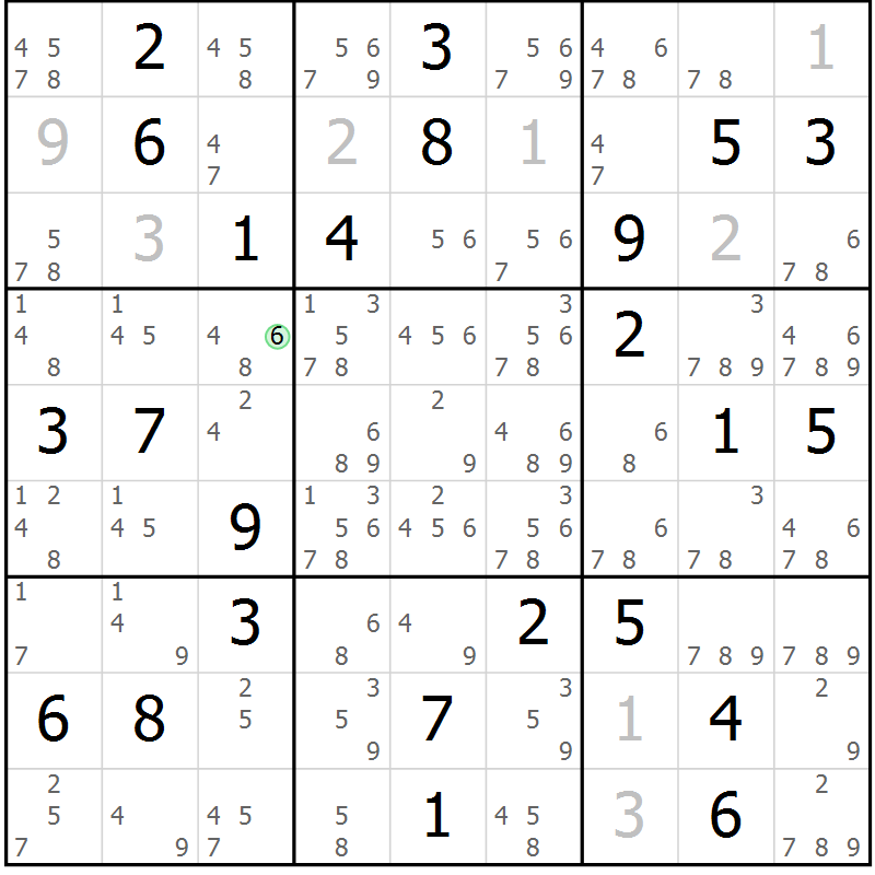 Position des candidats pour la solution de la Gr 84 page 87 du magazine de sudoku Maestro n° 086