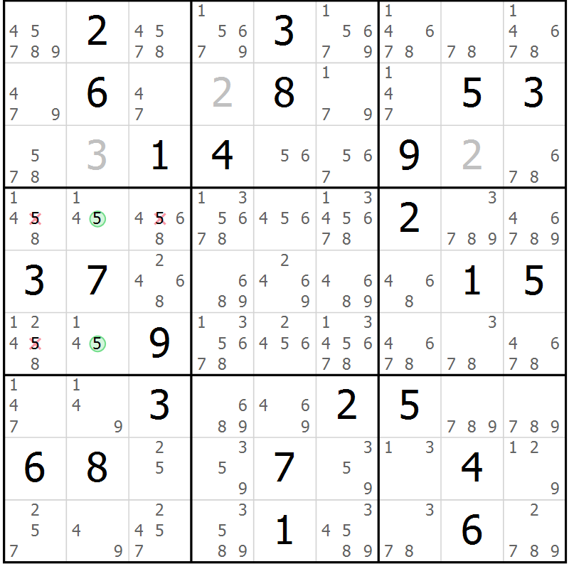 Position des candidats pour la solution de la Gr 84 page 87 du magazine de sudoku Maestro n° 086