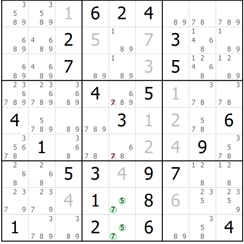 Position des candidats pour la solution de la Gr 9 page 12 du magazine de sudoku Maestro n° 086