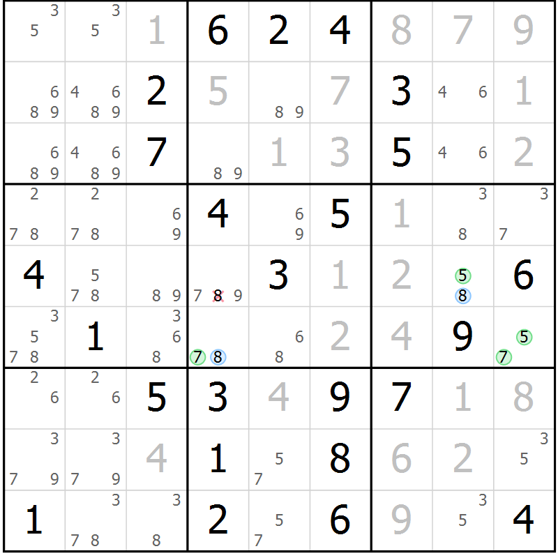 Position des candidats pour la solution de la Gr 9 page 12 du magazine de sudoku Maestro n° 086