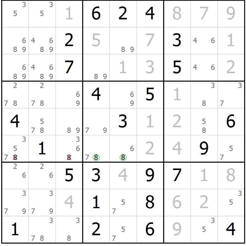 Position des candidats pour la solution de la Gr 9 page 12 du magazine de sudoku Maestro n° 086