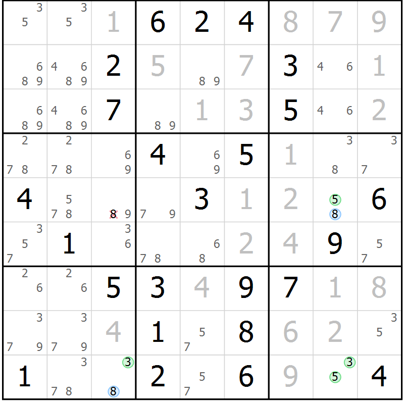Position des candidats pour la solution de la Gr 9 page 12 du magazine de sudoku Maestro n° 086