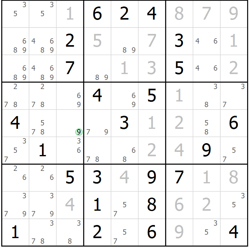 Position des candidats pour la solution de la Gr 9 page 12 du magazine de sudoku Maestro n° 086