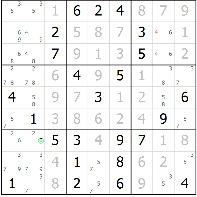 Position des candidats pour la solution de la Gr 9 page 12 du magazine de sudoku Maestro n° 086
