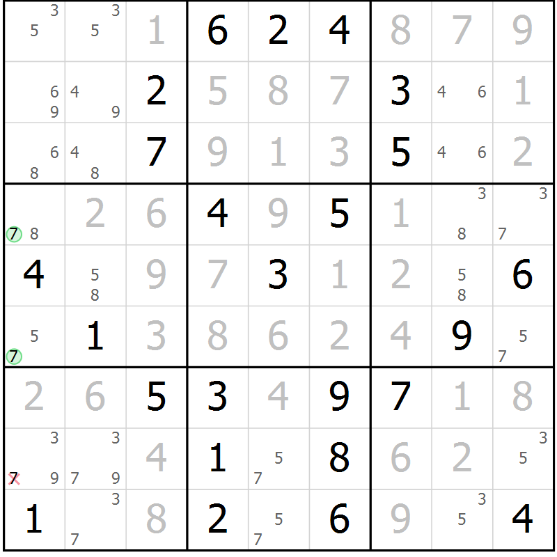 Position des candidats pour la solution de la Gr 9 page 12 du magazine de sudoku Maestro n° 086