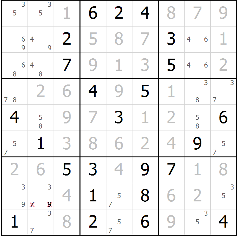 Position des candidats pour la solution de la Gr 9 page 12 du magazine de sudoku Maestro n° 086