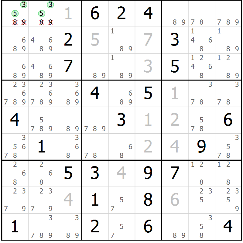 Position des candidats pour la solution de la Gr 9 page 12 du magazine de sudoku Maestro n° 086