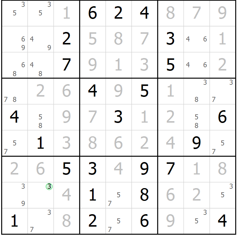 Position des candidats pour la solution de la Gr 9 page 12 du magazine de sudoku Maestro n° 086