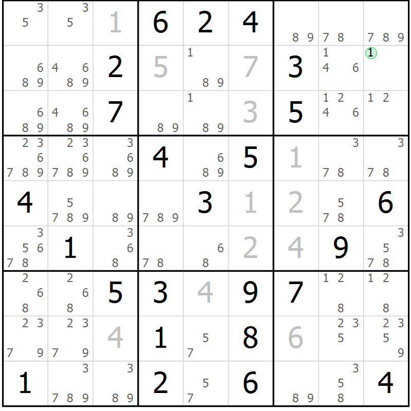 Position des candidats pour la solution de la Gr 9 page 12 du magazine de sudoku Maestro n° 086