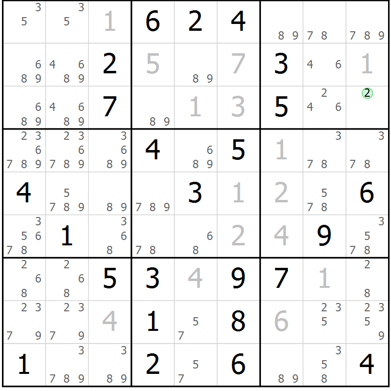 Position des candidats pour la solution de la Gr 9 page 12 du magazine de sudoku Maestro n° 086