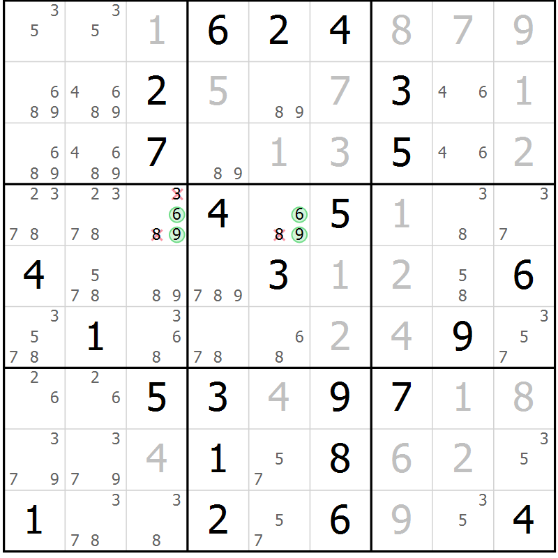 Position des candidats pour la solution de la Gr 9 page 12 du magazine de sudoku Maestro n° 086