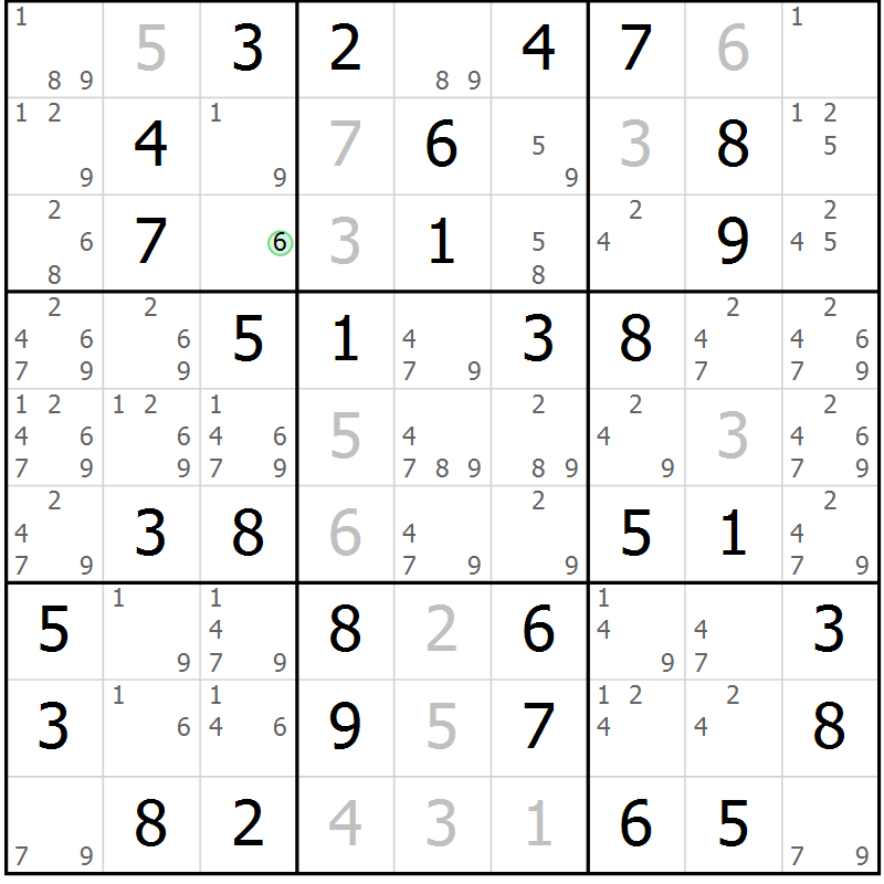 Position des candidats pour la solution de la Gr 1 page 4 du magazine de sudoku Maestro n° 087