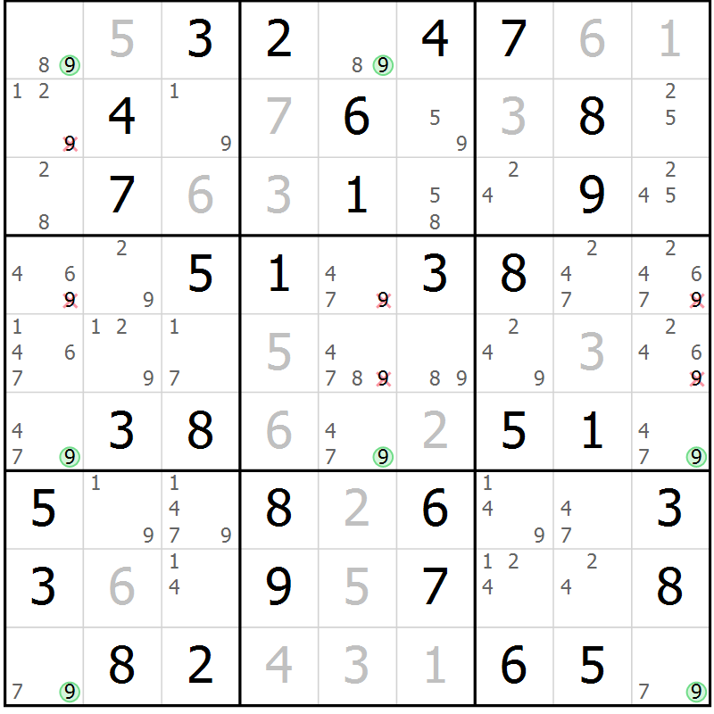 Position des candidats pour la solution de la Gr 1 page 4 du magazine de sudoku Maestro n° 087