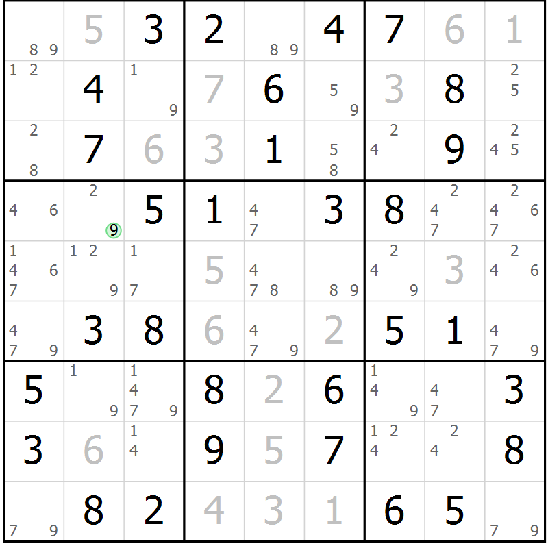 Position des candidats pour la solution de la Gr 1 page 4 du magazine de sudoku Maestro n° 087