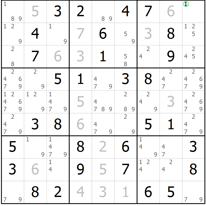 Position des candidats pour la solution de la Gr 1 page 4 du magazine de sudoku Maestro n° 087