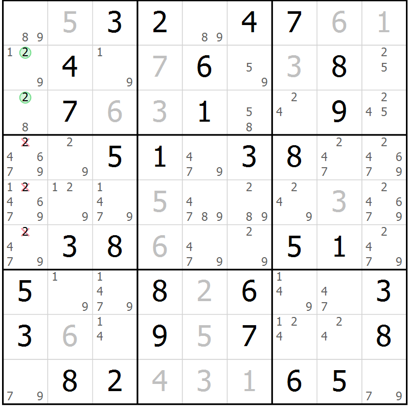 Position des candidats pour la solution de la Gr 1 page 4 du magazine de sudoku Maestro n° 087