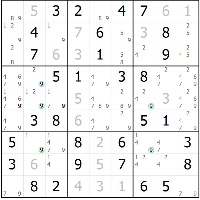 Position des candidats pour la solution de la Gr 1 page 4 du magazine de sudoku Maestro n° 087