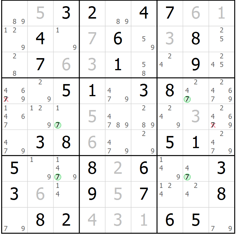 Position des candidats pour la solution de la Gr 1 page 4 du magazine de sudoku Maestro n° 087