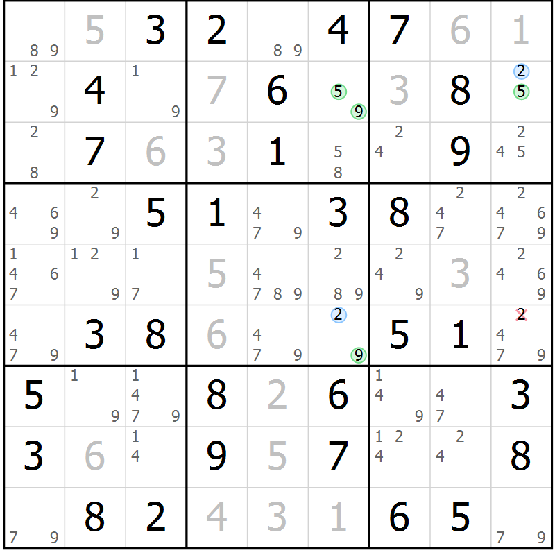 Position des candidats pour la solution de la Gr 1 page 4 du magazine de sudoku Maestro n° 087