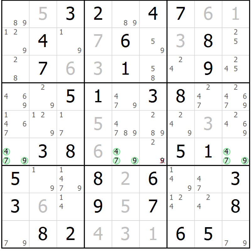 Position des candidats pour la solution de la Gr 1 page 4 du magazine de sudoku Maestro n° 087