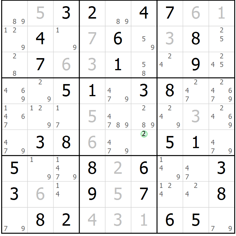 Position des candidats pour la solution de la Gr 1 page 4 du magazine de sudoku Maestro n° 087