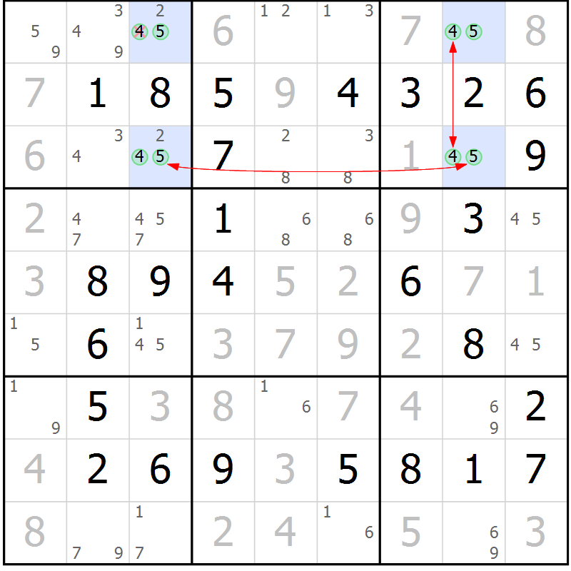 Position des candidats pour la solution de la Gr 10 page 13 du magazine de sudoku Maestro n° 087