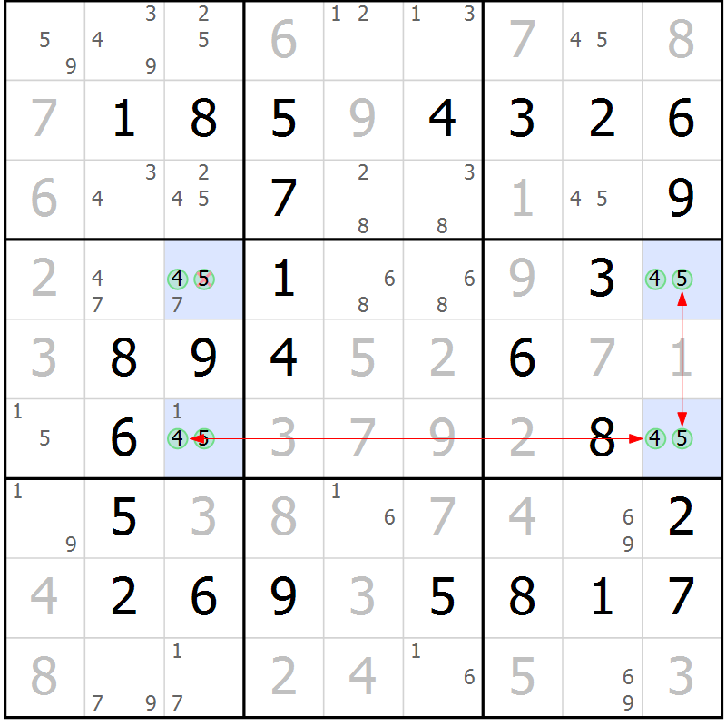 Position des candidats pour la solution de la Gr 10 page 13 du magazine de sudoku Maestro n° 087