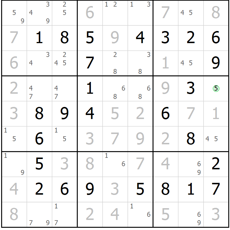 Position des candidats pour la solution de la Gr 10 page 13 du magazine de sudoku Maestro n° 087